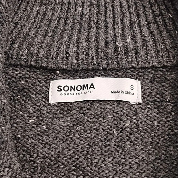 Super Soft Cotton Blend Zip Mock Neck Sweater Charcoal Gray/Cream White Flecks - Picture 6 of 9